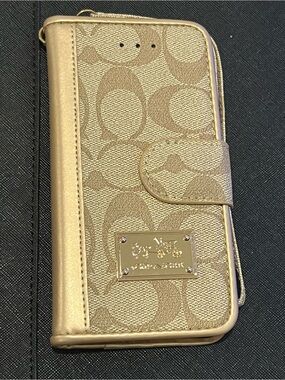 Coach Signature Metallic Phone Wallet Case in Gold-Tan